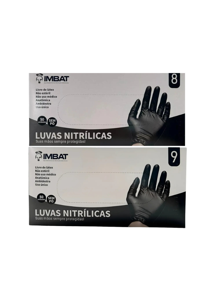 Luvas Nitrílicas Imbat 50 Unidades Preta Tam M e G